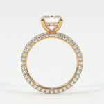 Rings Emerald Cut Pave Diamond Hidden Halo Triple Row Band