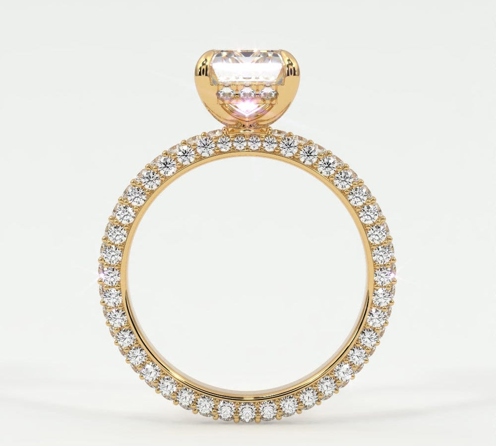 Rings Emerald Cut Pave Diamond Hidden Halo Triple Row Band