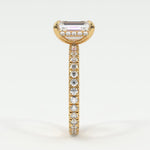 Rings Emerald Cut Pave Diamond Single Row, Hidden Halo