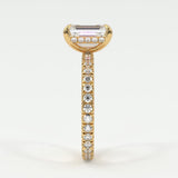 Rings Emerald Cut Pave Diamond Single Row, Hidden Halo
