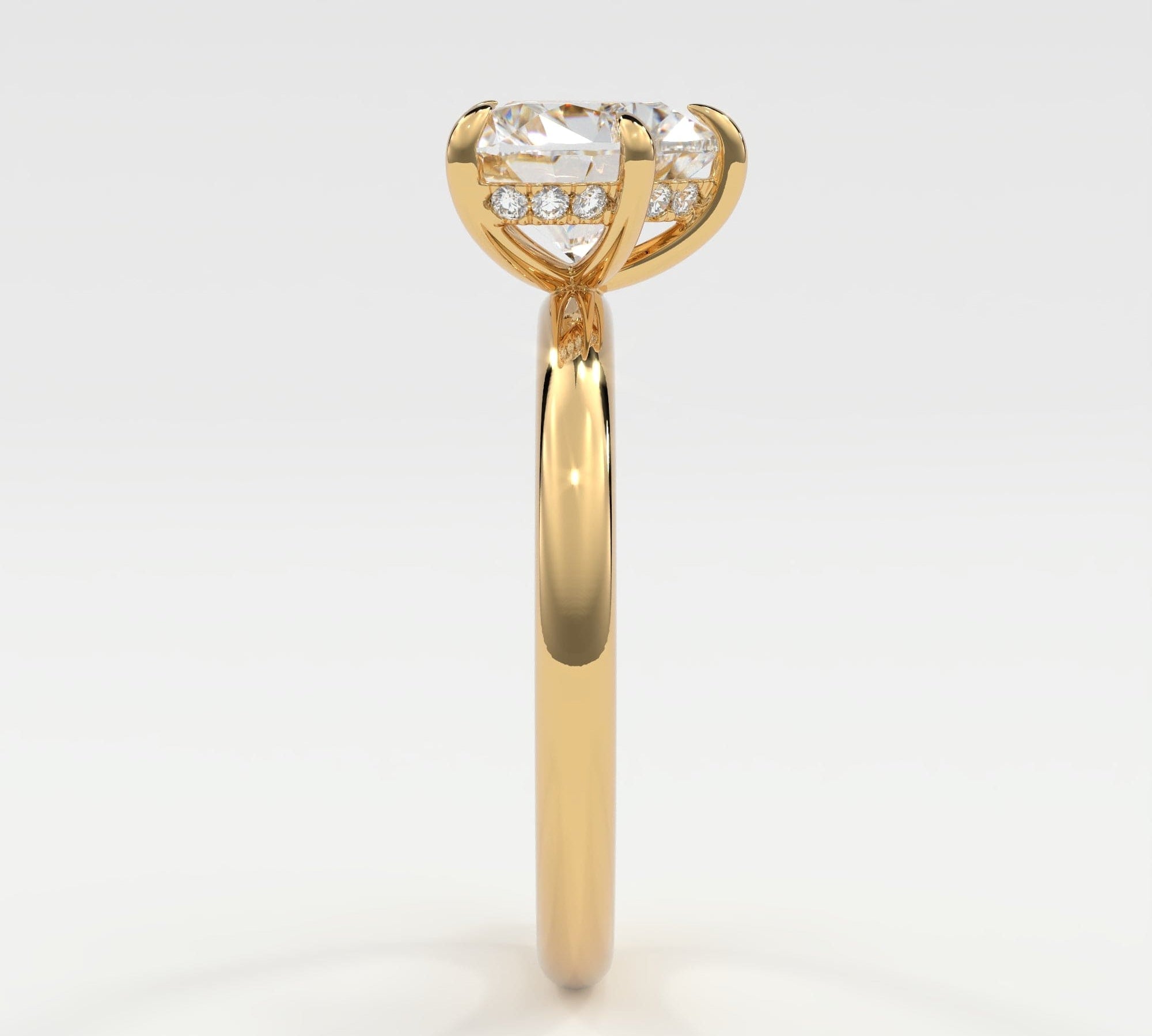 Rings Heart Shape Pave Diamond Hidden Halo, Gold Band