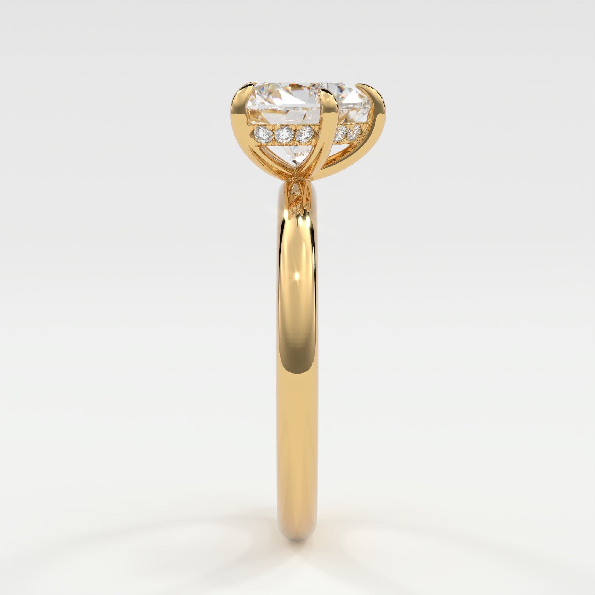 Rings Heart Shape Pave Diamond Hidden Halo, Gold Band