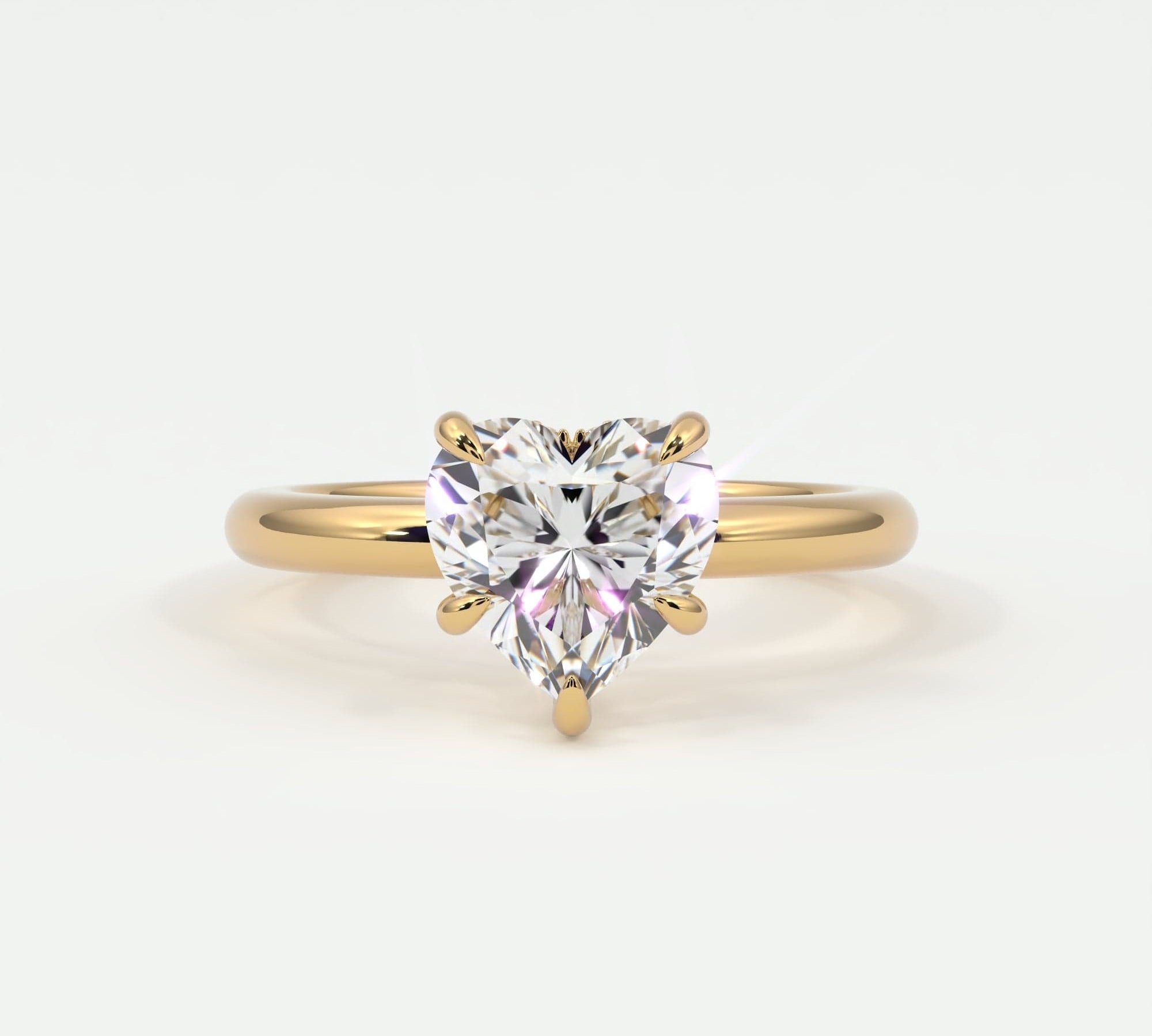 Rings Heart Shape Pave Diamond Hidden Halo, Gold Band