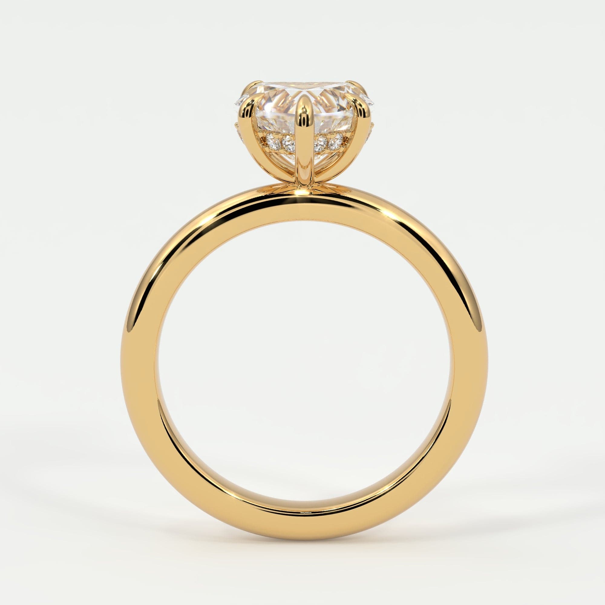 Rings Heart Shape Pave Diamond Hidden Halo, Gold Band