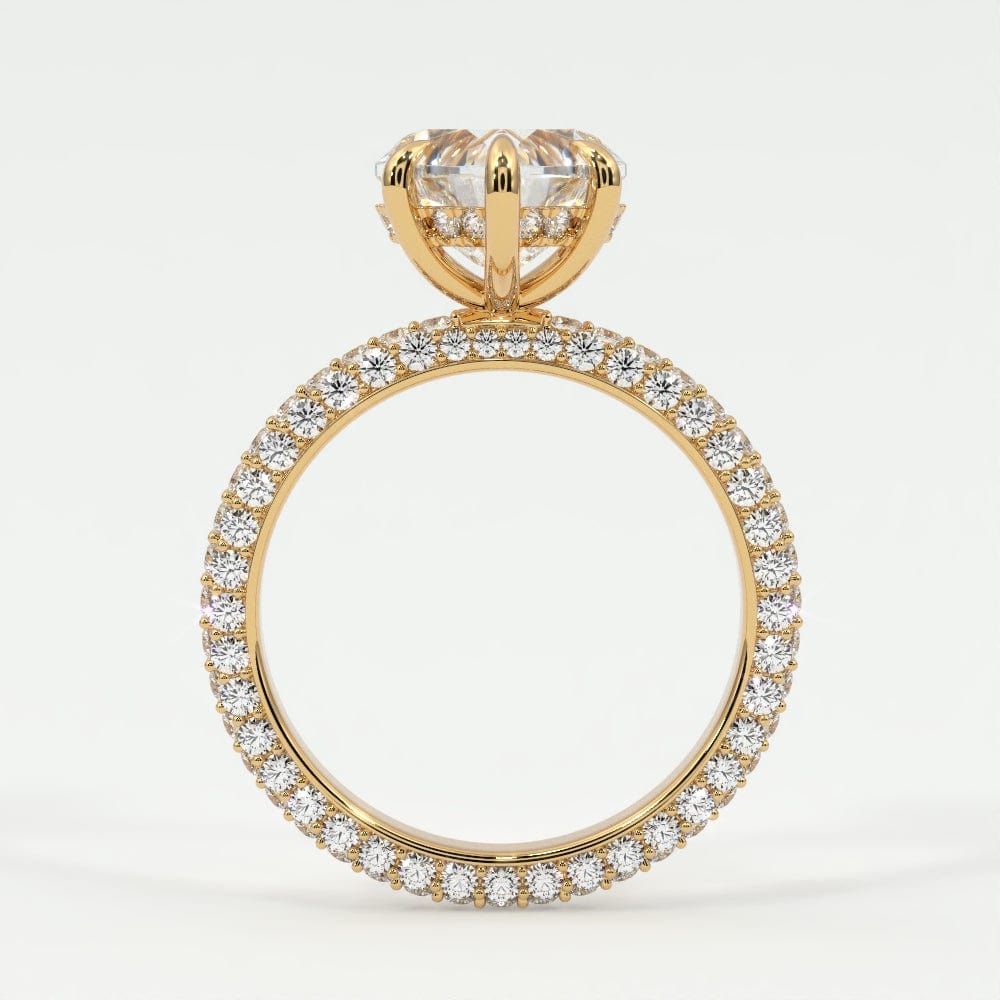Rings Heart Shape Pave Diamond Hidden Halo Triple Row Band
