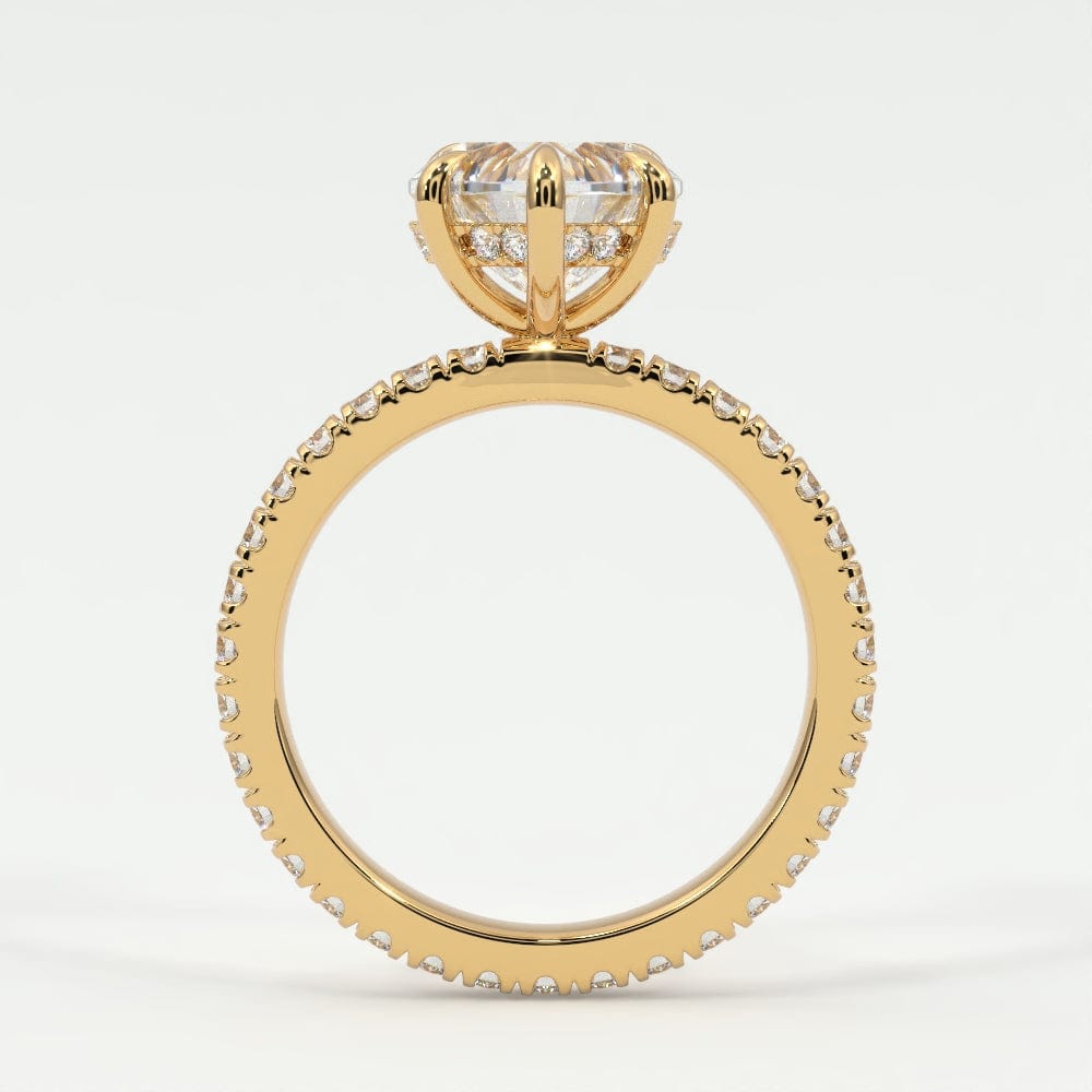 Rings Heart Shape Pave Diamond Single Row, Hidden Halo