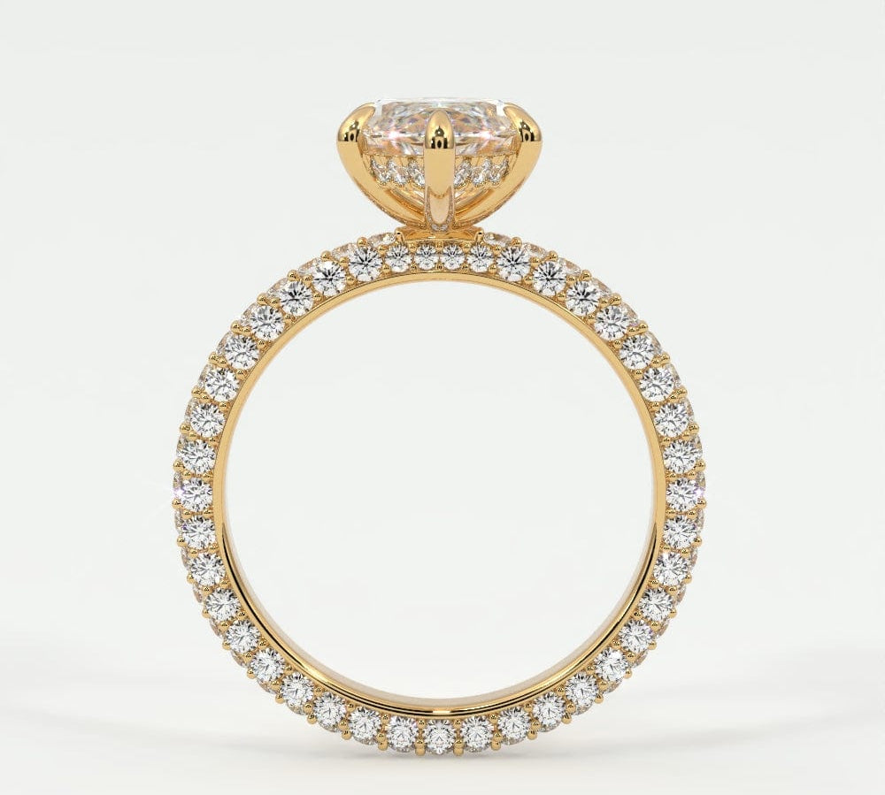 Rings Marquise Cut Pave Diamond Hidden Halo Triple Row Band