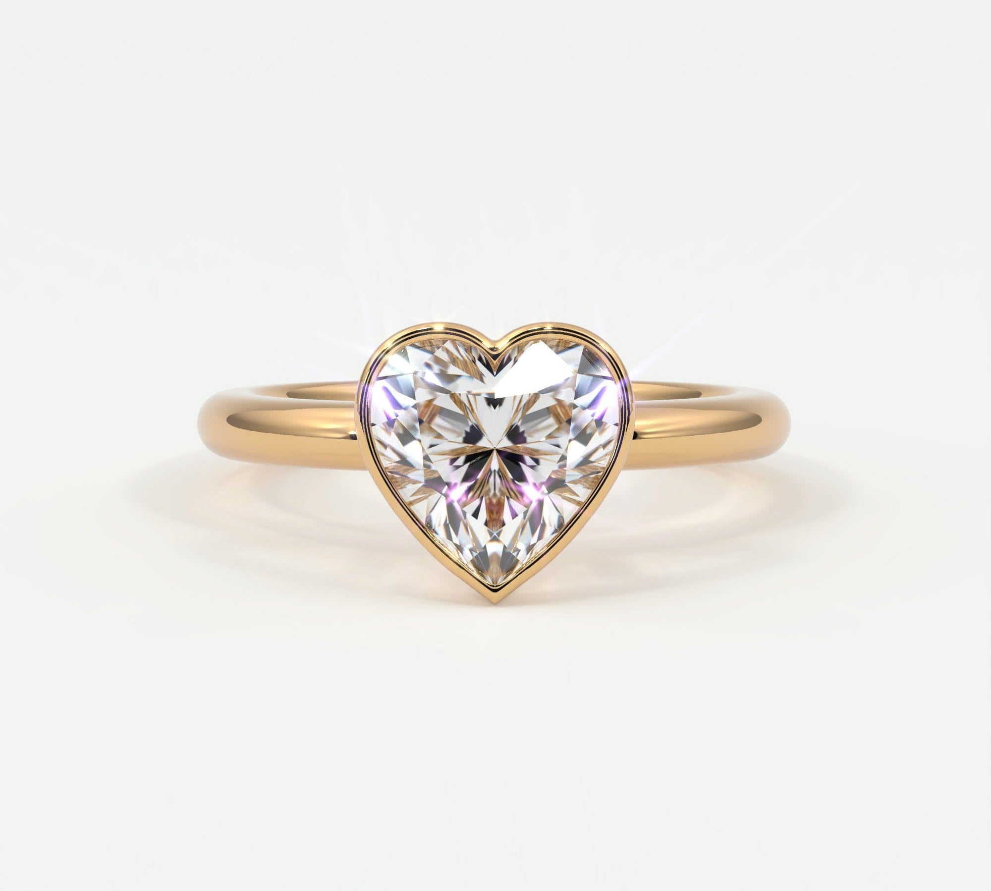 Rings Natural Mined Diamonds / 14K Rose Gold Heart Shape Bezel Setting