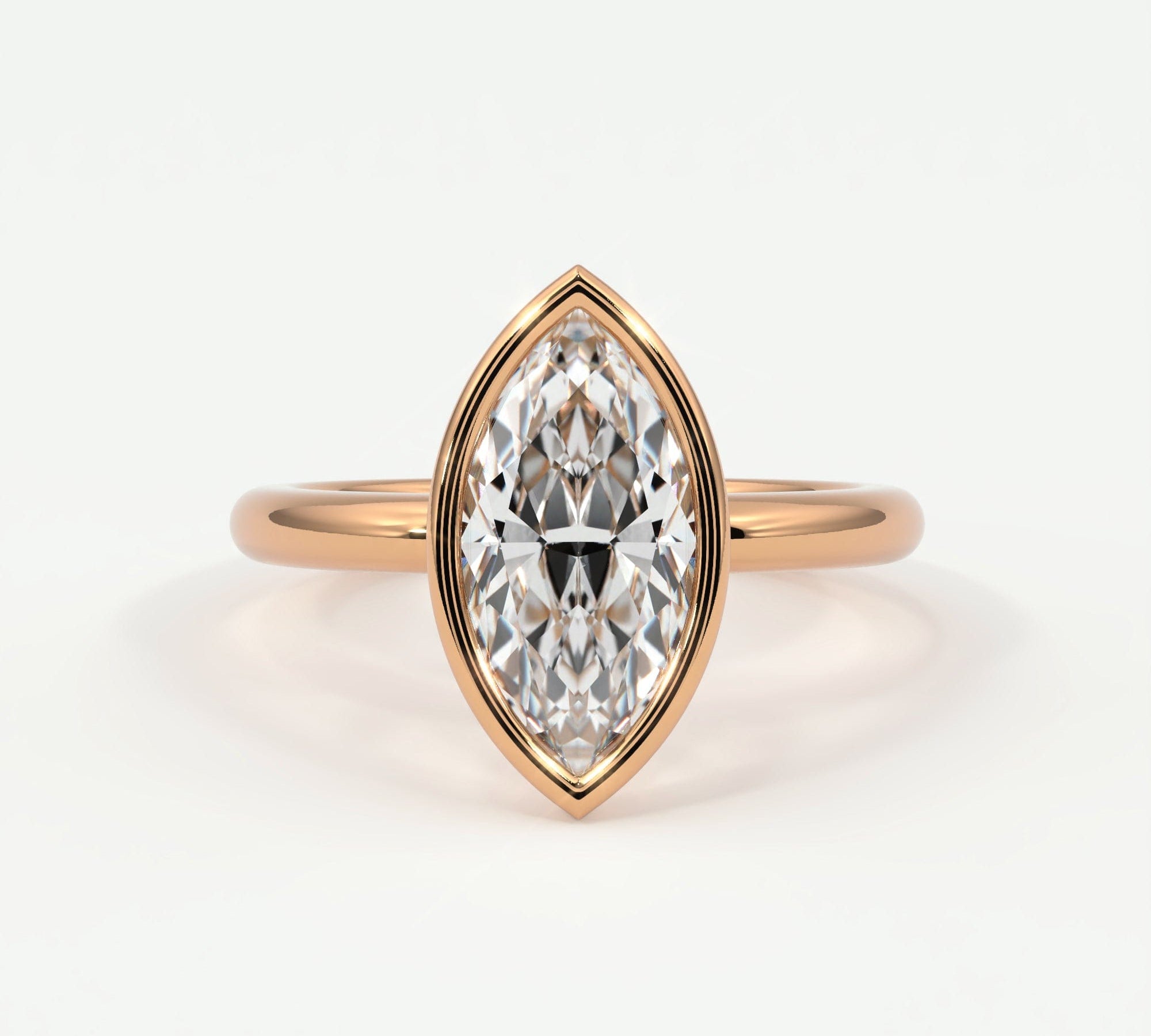Rings Natural Mined Diamonds / 14K Rose Gold Marquise Cut Bezel Setting