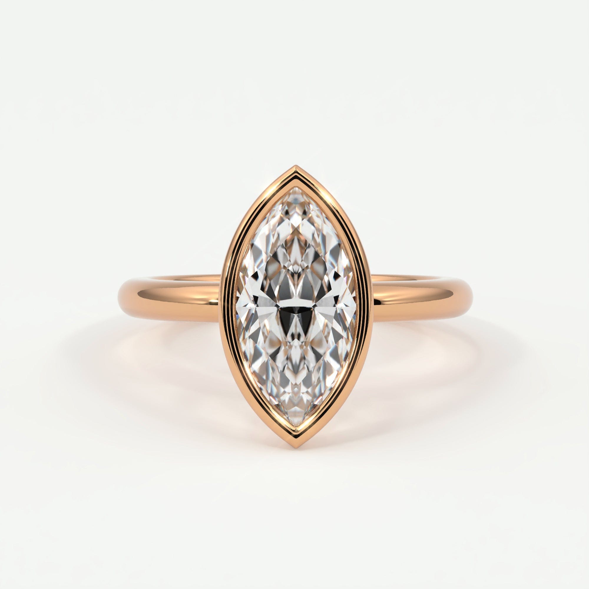 Rings Natural Mined Diamonds / 14K Rose Gold Marquise Cut Bezel Setting