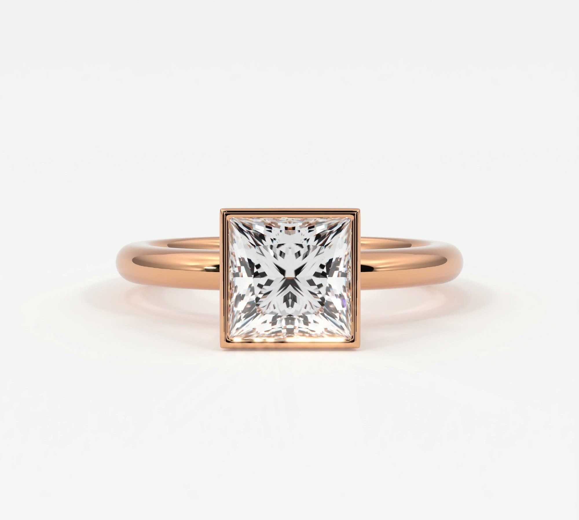 Rings Natural Mined Diamonds / 14K Rose Gold Princess Cut Bezel Setting