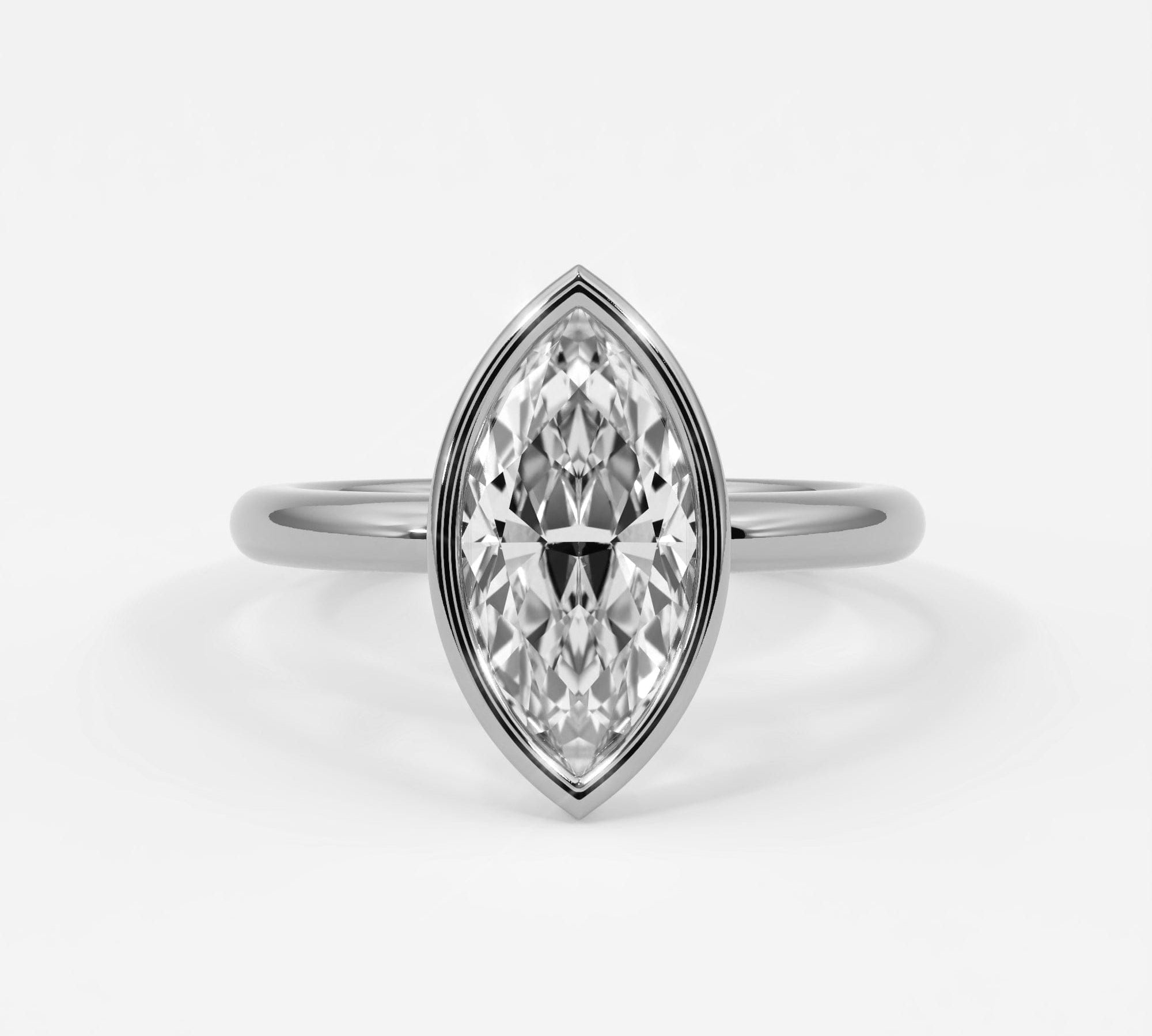 Rings Natural Mined Diamonds / 14K White Gold Marquise Cut Bezel Setting