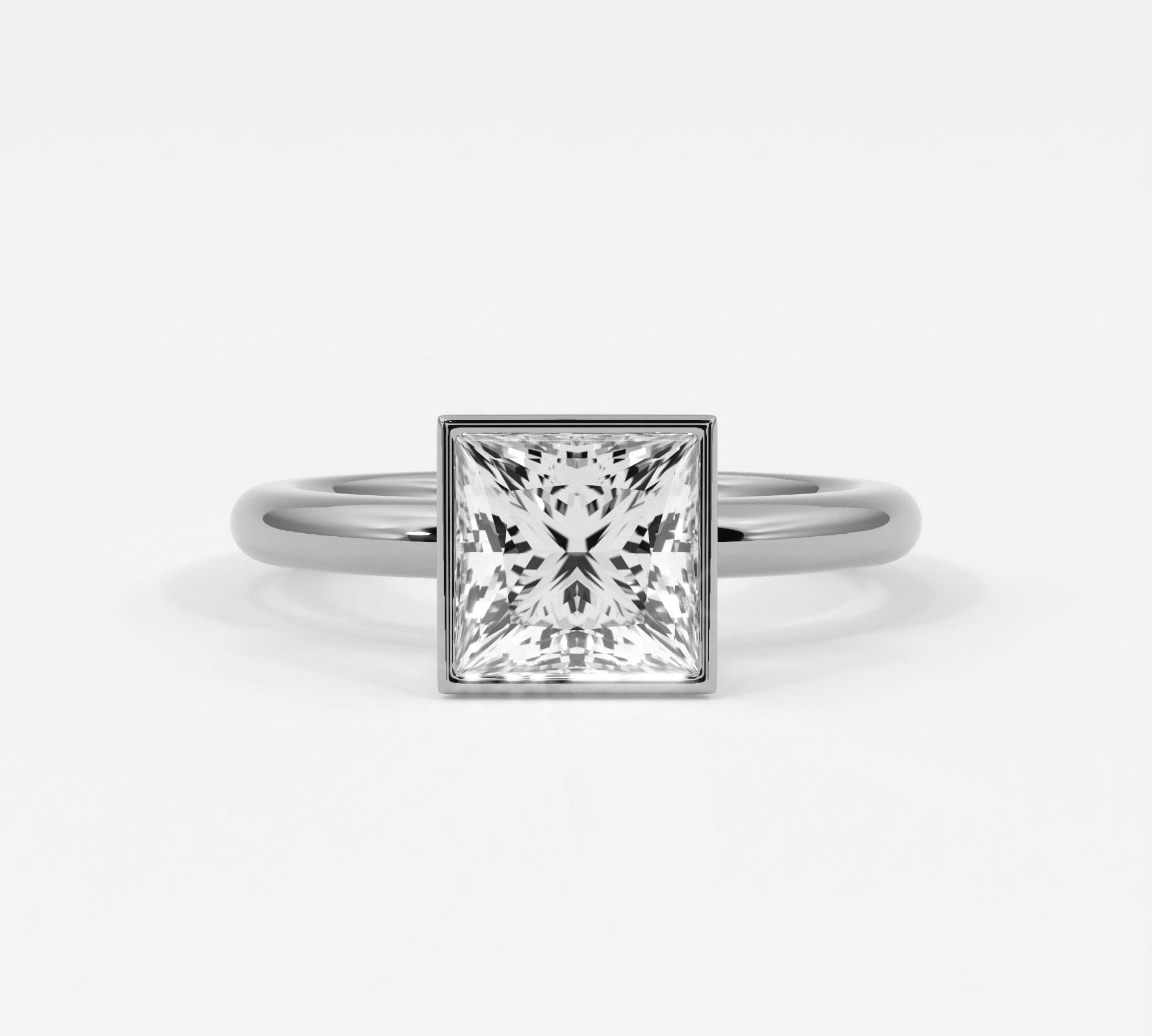 Rings Natural Mined Diamonds / 14K White Gold Princess Cut Bezel Setting