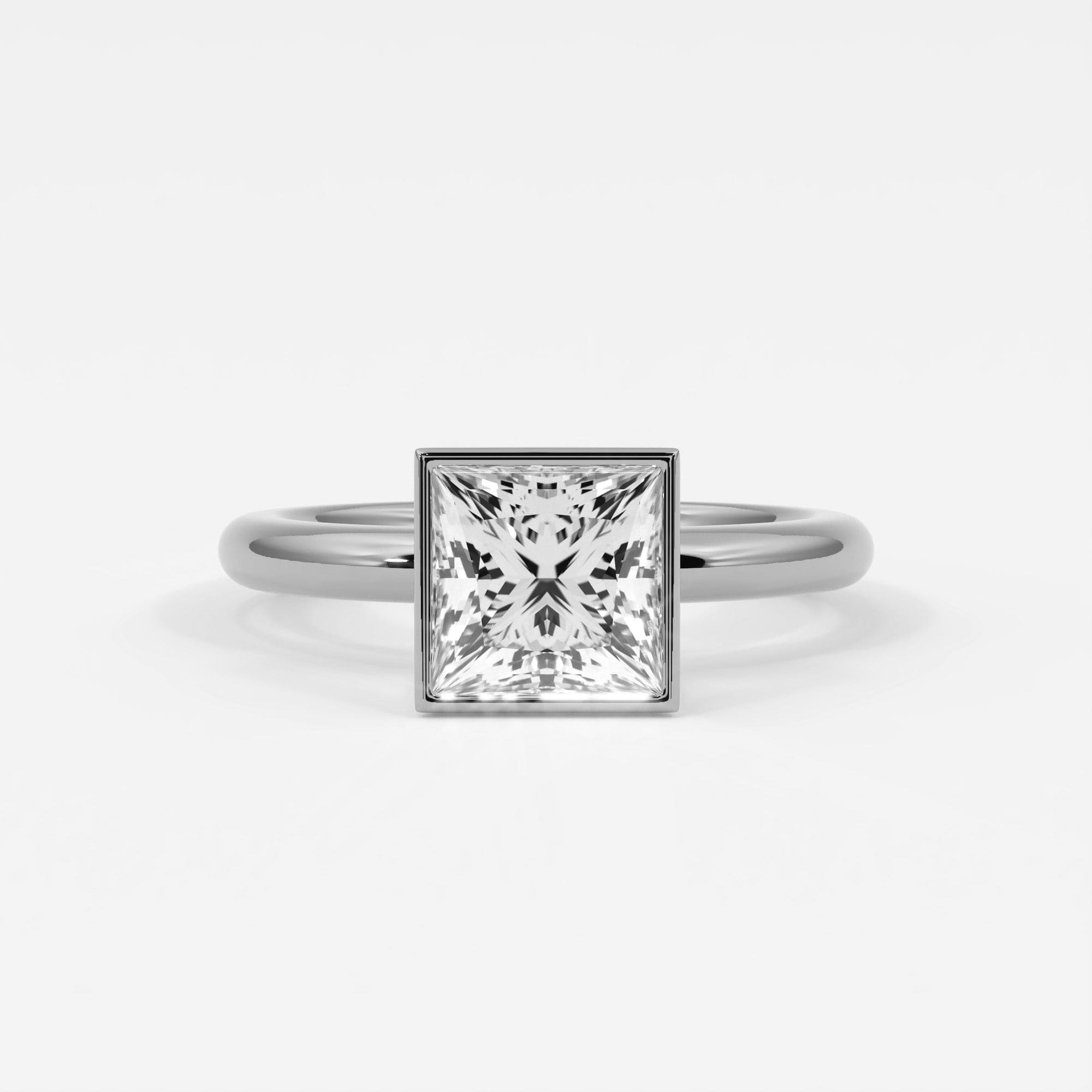 Rings Natural Mined Diamonds / 14K White Gold Princess Cut Bezel Setting