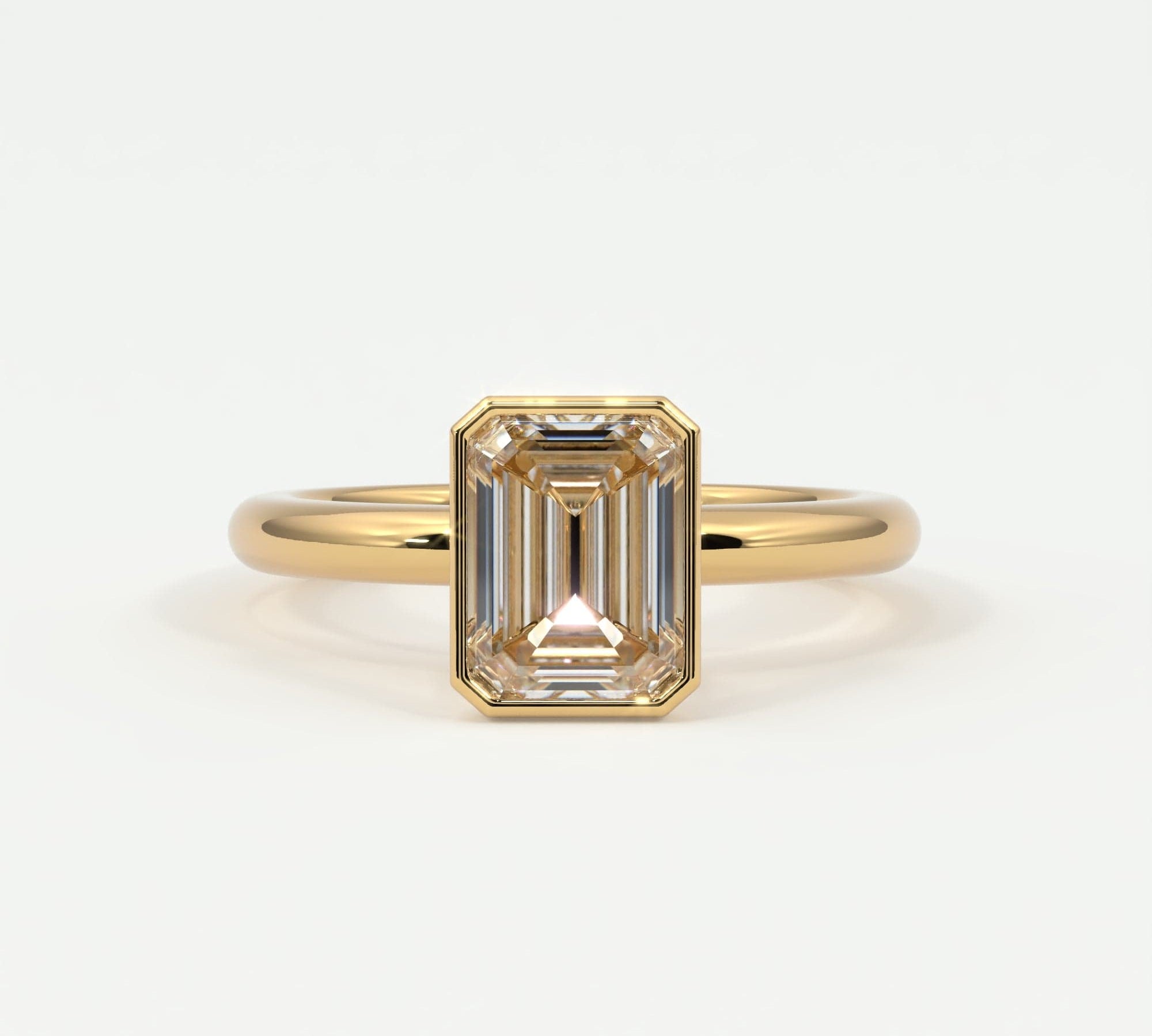 Rings Natural Mined Diamonds / 14K Yellow Gold Emerald Cut Bezel Setting