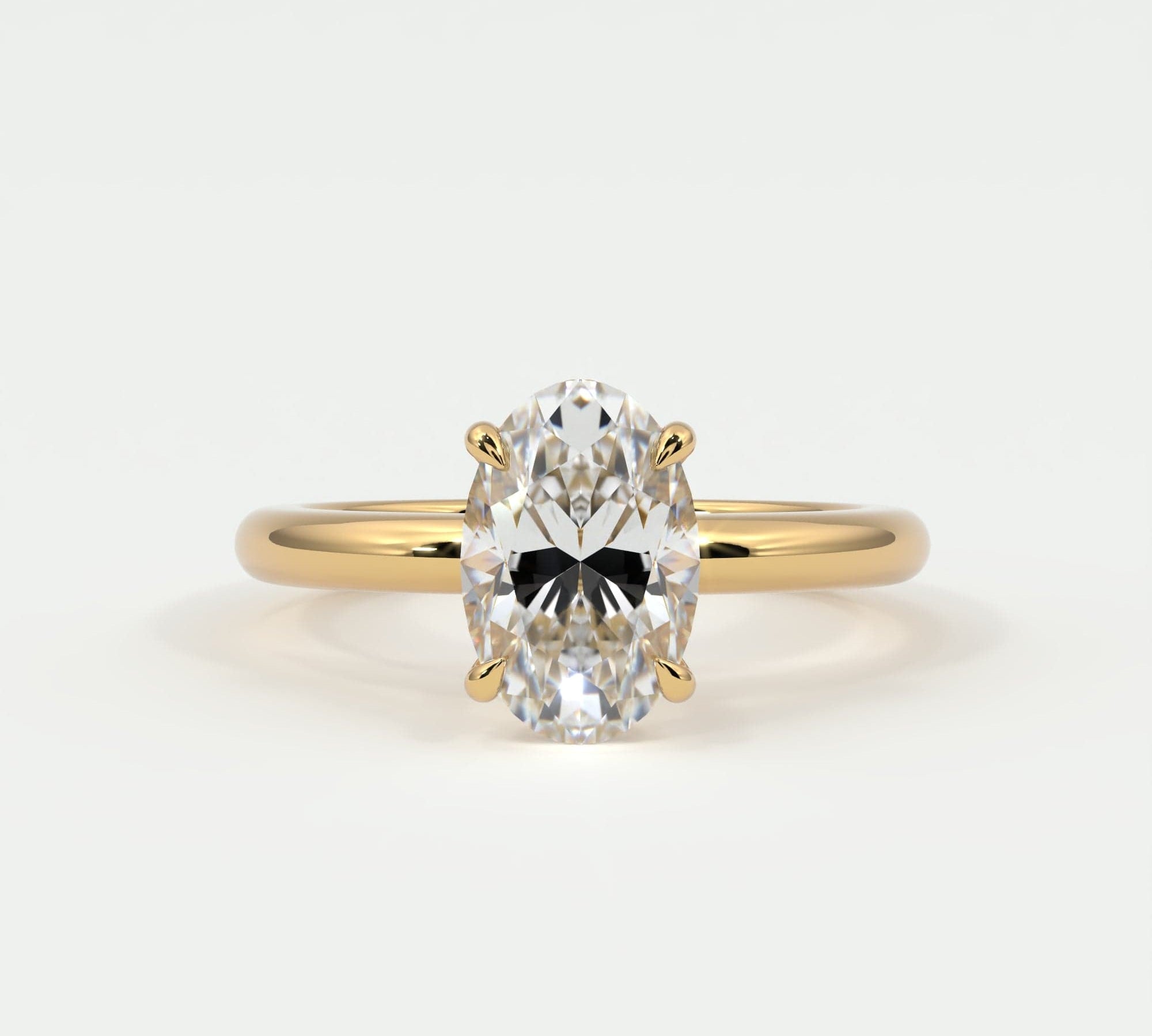 Rings Oval Cut Pave Diamond Hidden Halo, Gold Band