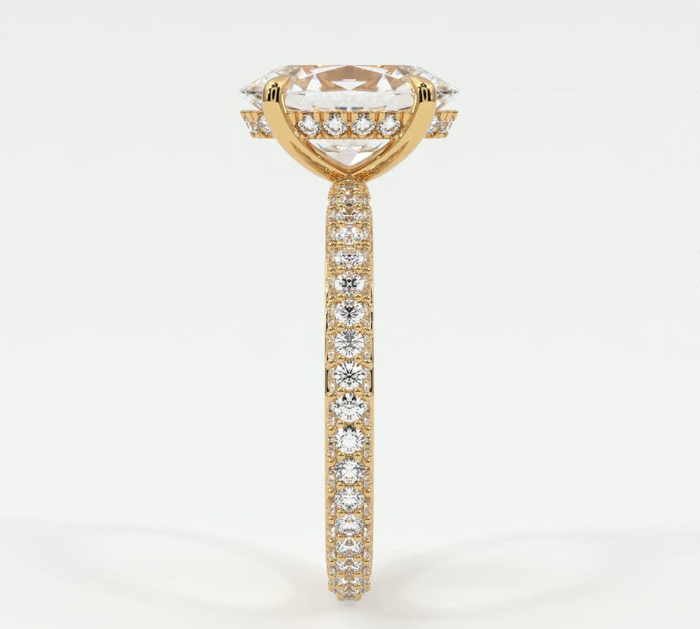 Rings Oval Cut Pave Diamond Hidden Halo Triple Row Band, 360