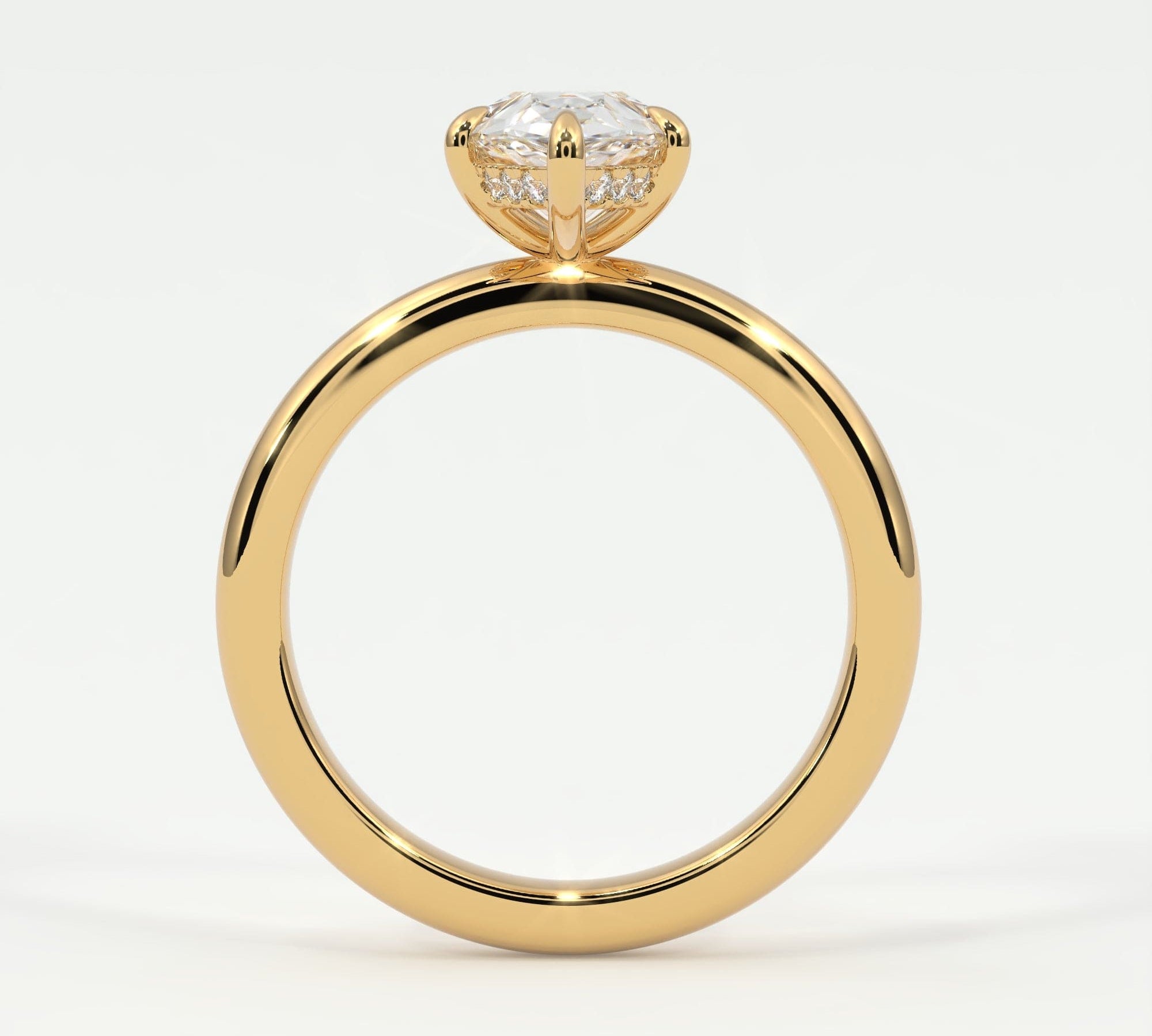 Rings Pear Shape Pave Diamond Hidden Halo, Gold Band
