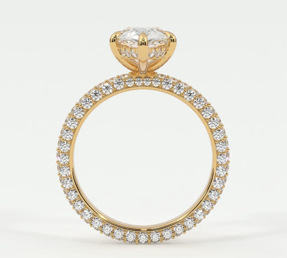 Rings Pear Shape Pave Diamond Hidden Halo Triple Row Band, 360