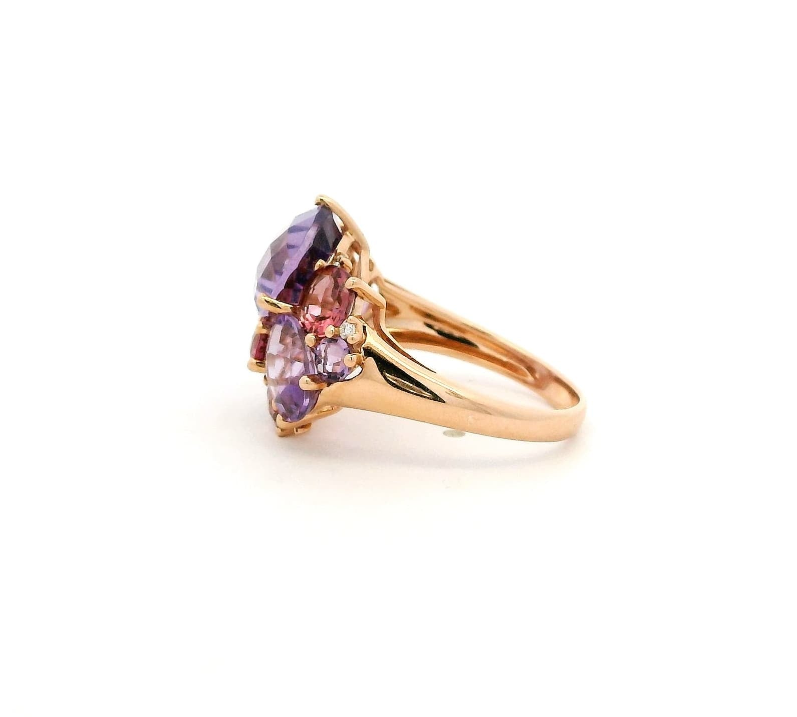 Rings Pink and Purple Amythest and Diamond Cluster Ring