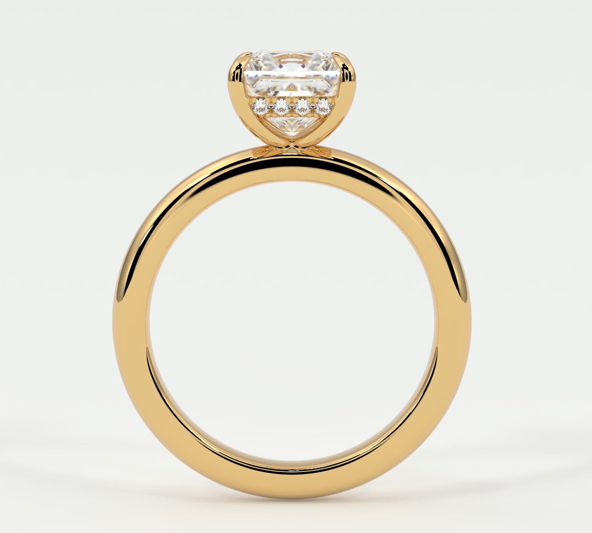 Rings Princess Cut Pave Diamond Hidden Halo, Gold Band