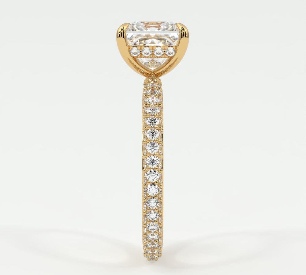 Rings Princess Pave Diamond Hidden Halo Triple Row Band, 360