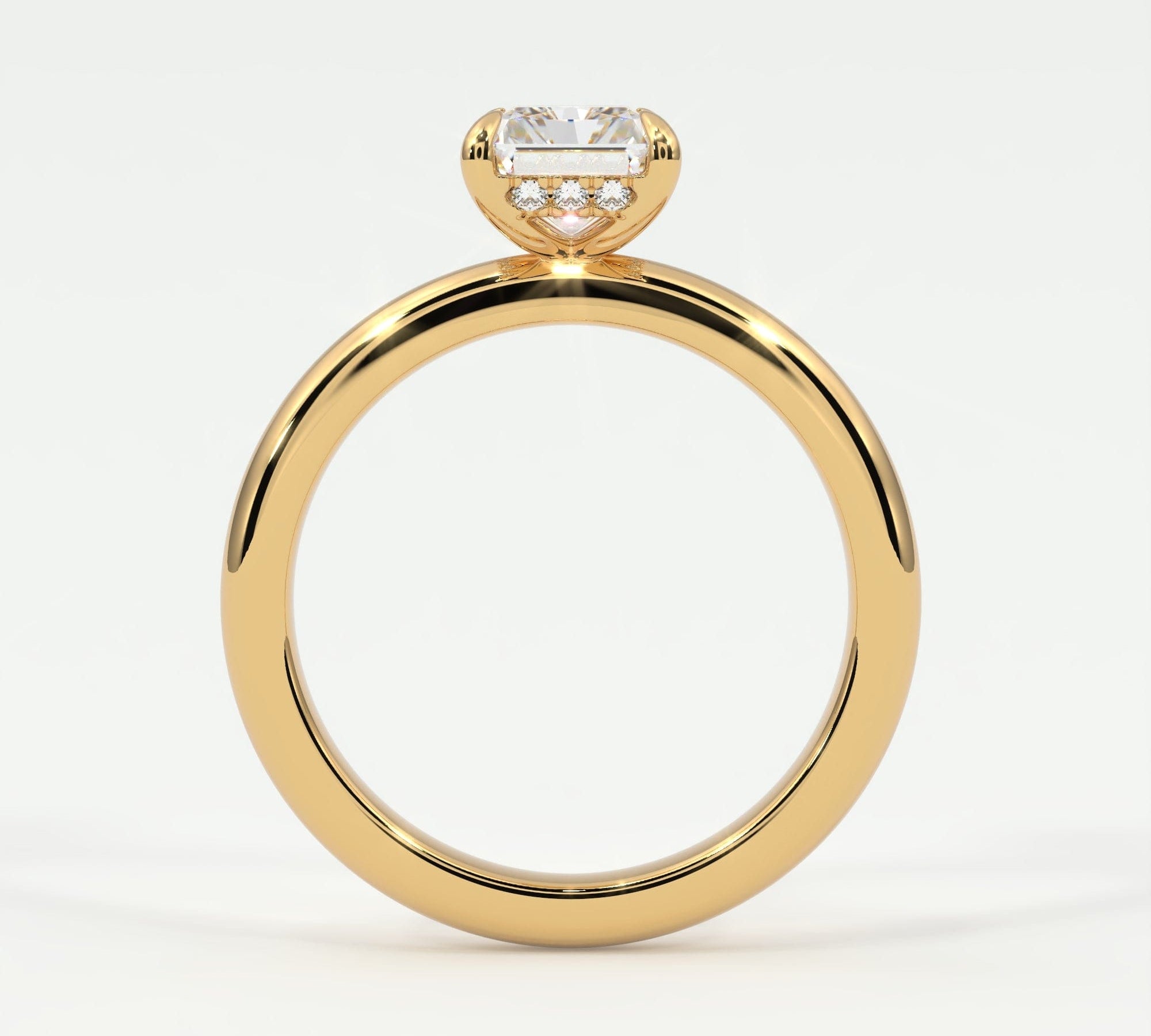 Rings Radiant Cut Pave Diamond Hidden Halo, Gold Band