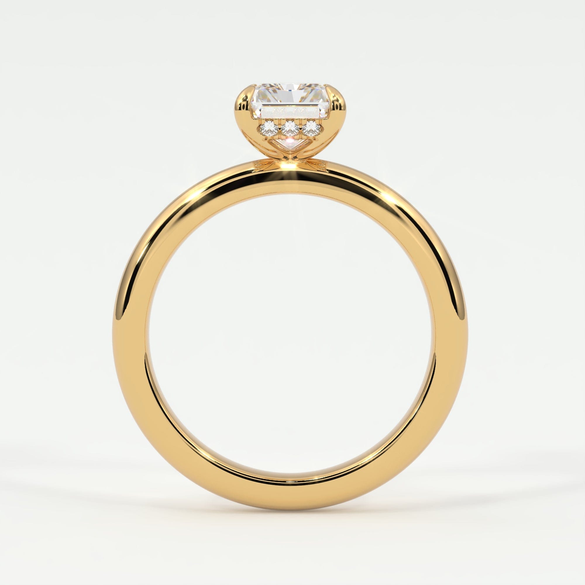 Rings Radiant Cut Pave Diamond Hidden Halo, Gold Band