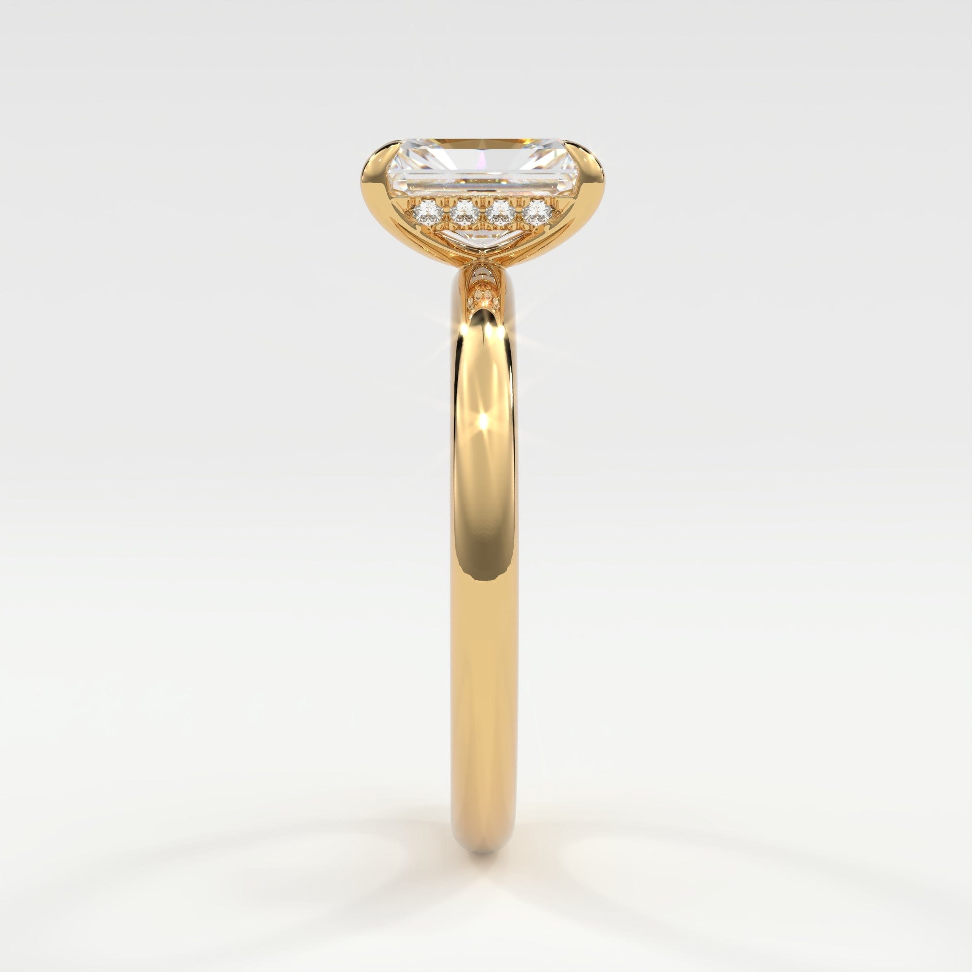 Rings Radiant Cut Pave Diamond Hidden Halo, Gold Band