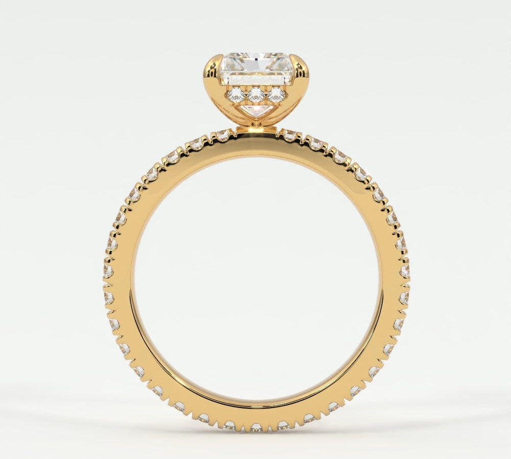 Rings Radiant Cut Pave Diamond Single Row, Hidden Halo