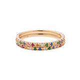 Rings Rainbow 14K Gold Medium size multi-color sapphire and Diamond Eternity Stacking Rings