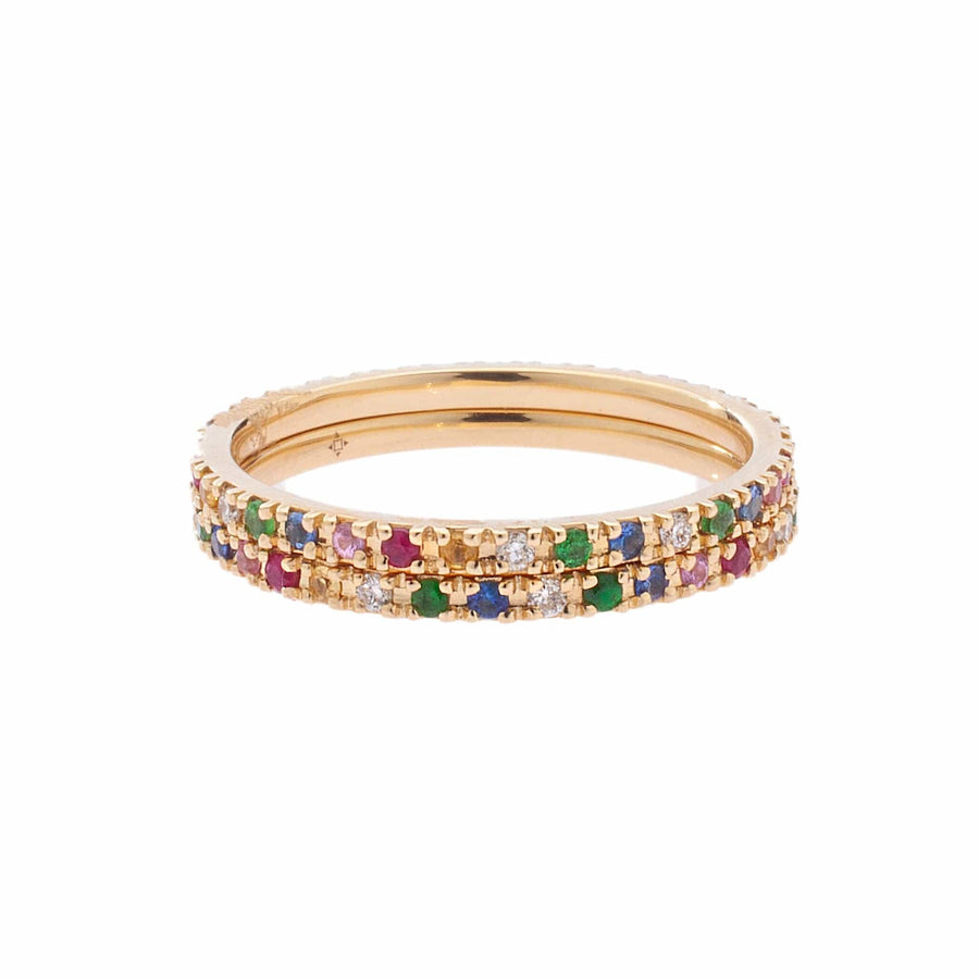 Rings Rainbow 14K Gold Medium size multi-color sapphire and Diamond Eternity Stacking Rings