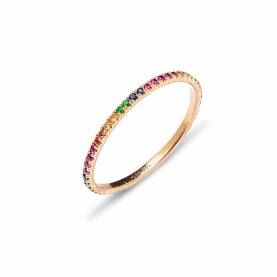 Rings Rainbow 14K Gold, multi-color sapphire and Diamond Eternity Stacking Rings