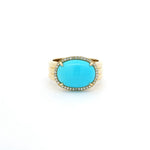Rings Rose Gold 14K Gold Turquoise and Pave Diamond Ribbed Ring