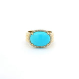 Rings Rose Gold 14K Gold Turquoise and Pave Diamond Ribbed Ring