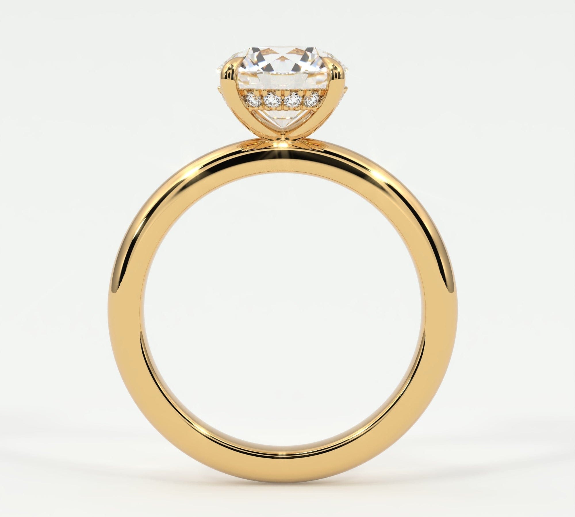 Rings Round Brilliant Cut Pave Diamond Hidden Halo, Gold Band