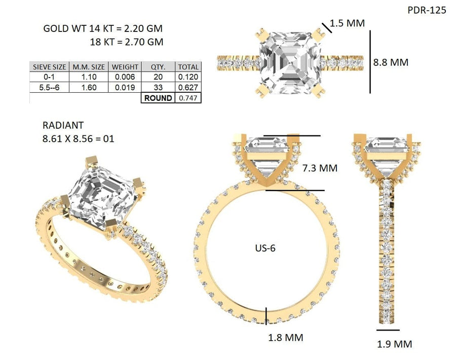 Rings Square Radiant Cut Diamond Engagement Rings, Lab Grown