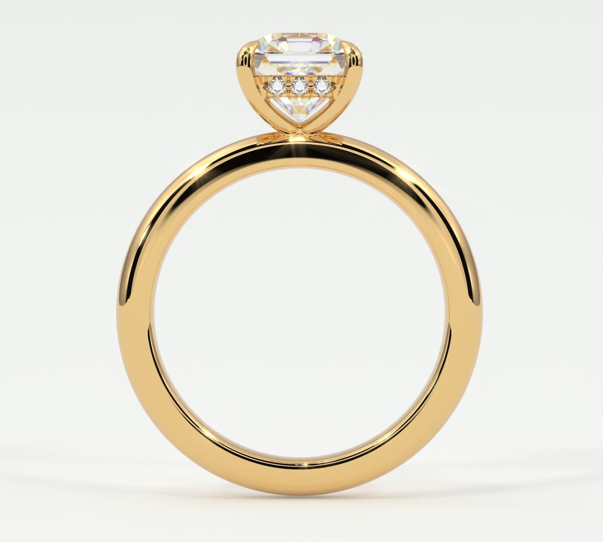 Rings Square Radiant Cut Pave Diamond Hidden Halo, Gold Band