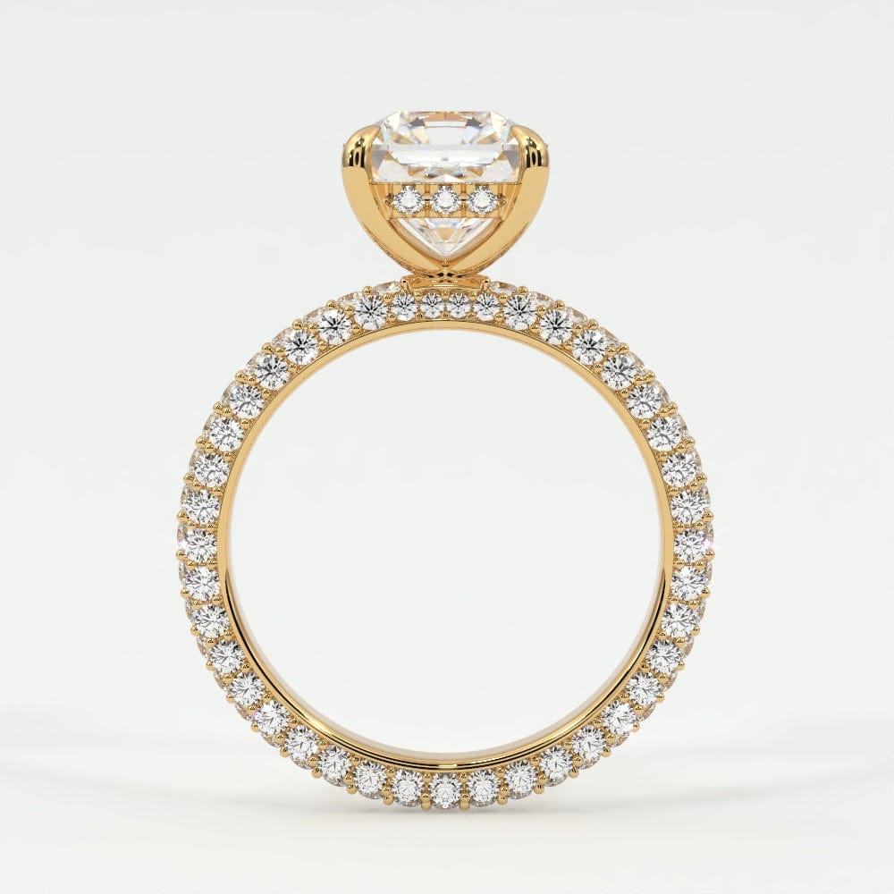 Rings Square Radiant Cut Pave Diamond Hidden Halo Triple Row Band