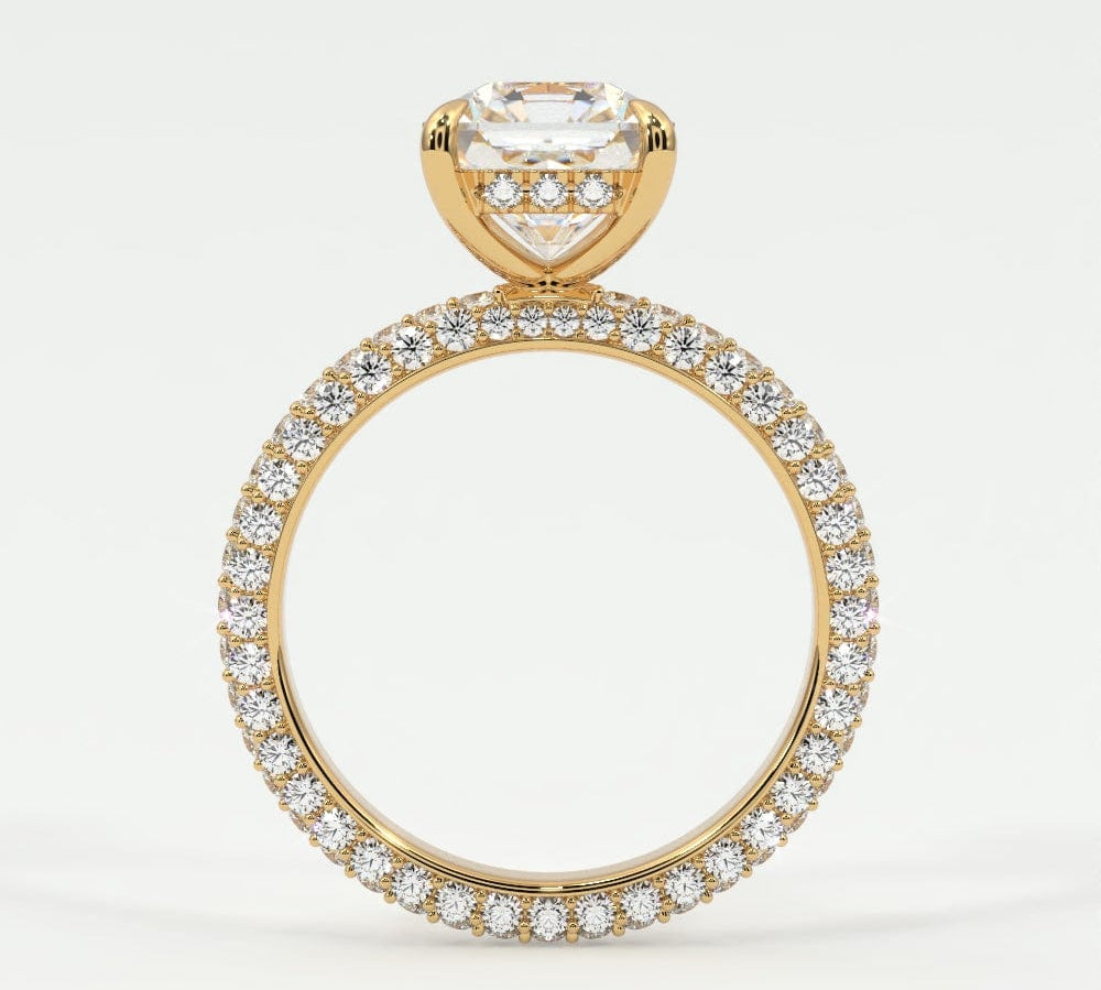 Rings Square Radiant Cut Pave Diamond Hidden Halo Triple Row Band