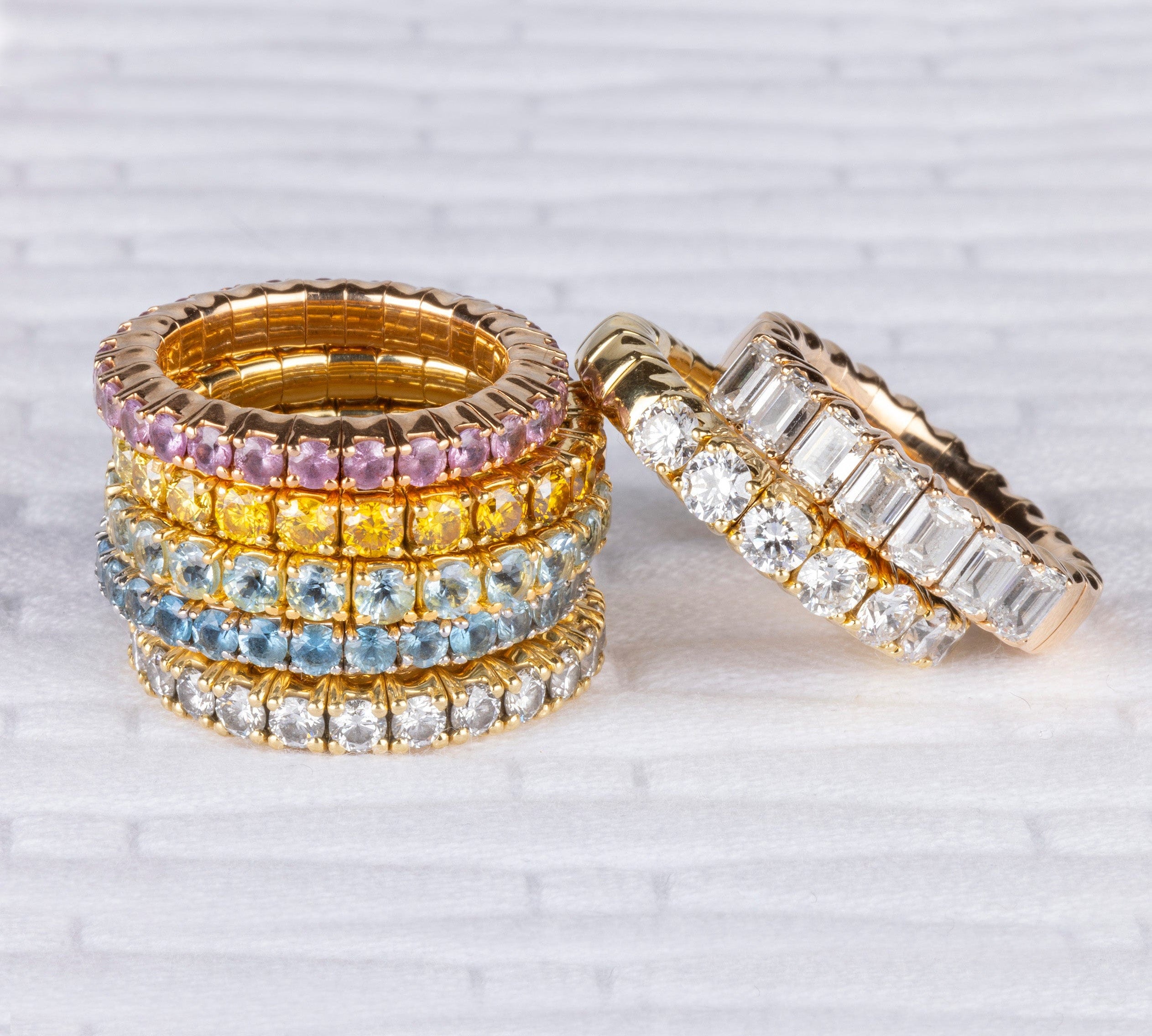 Rings Stretch & Stack Emerald Cut Diamond Half Eternity Rings, Lab Diamonds