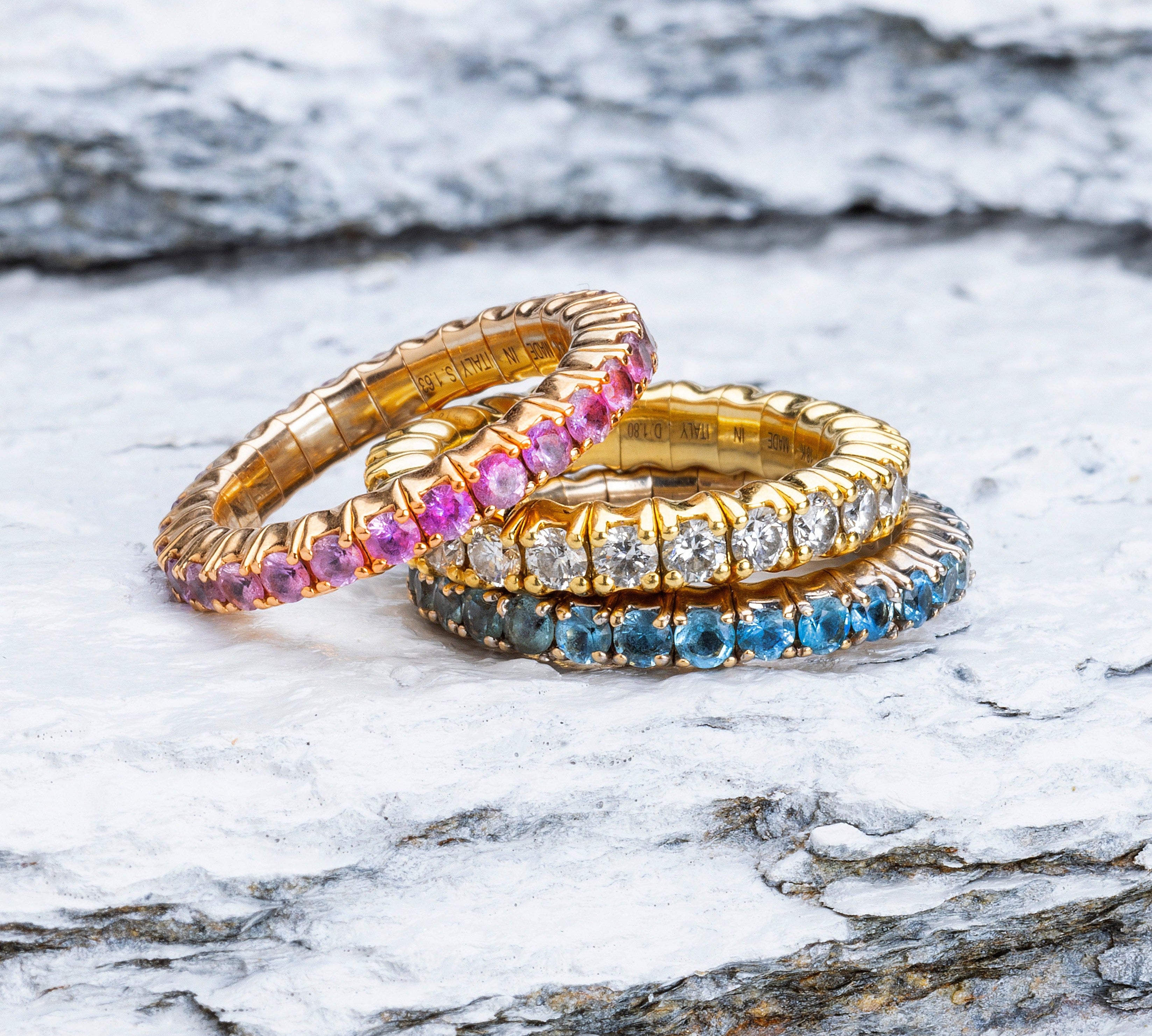 Rings Stretch & Stack Sky Blue Sapphire Eternity Rings, .6-3.0 Carats