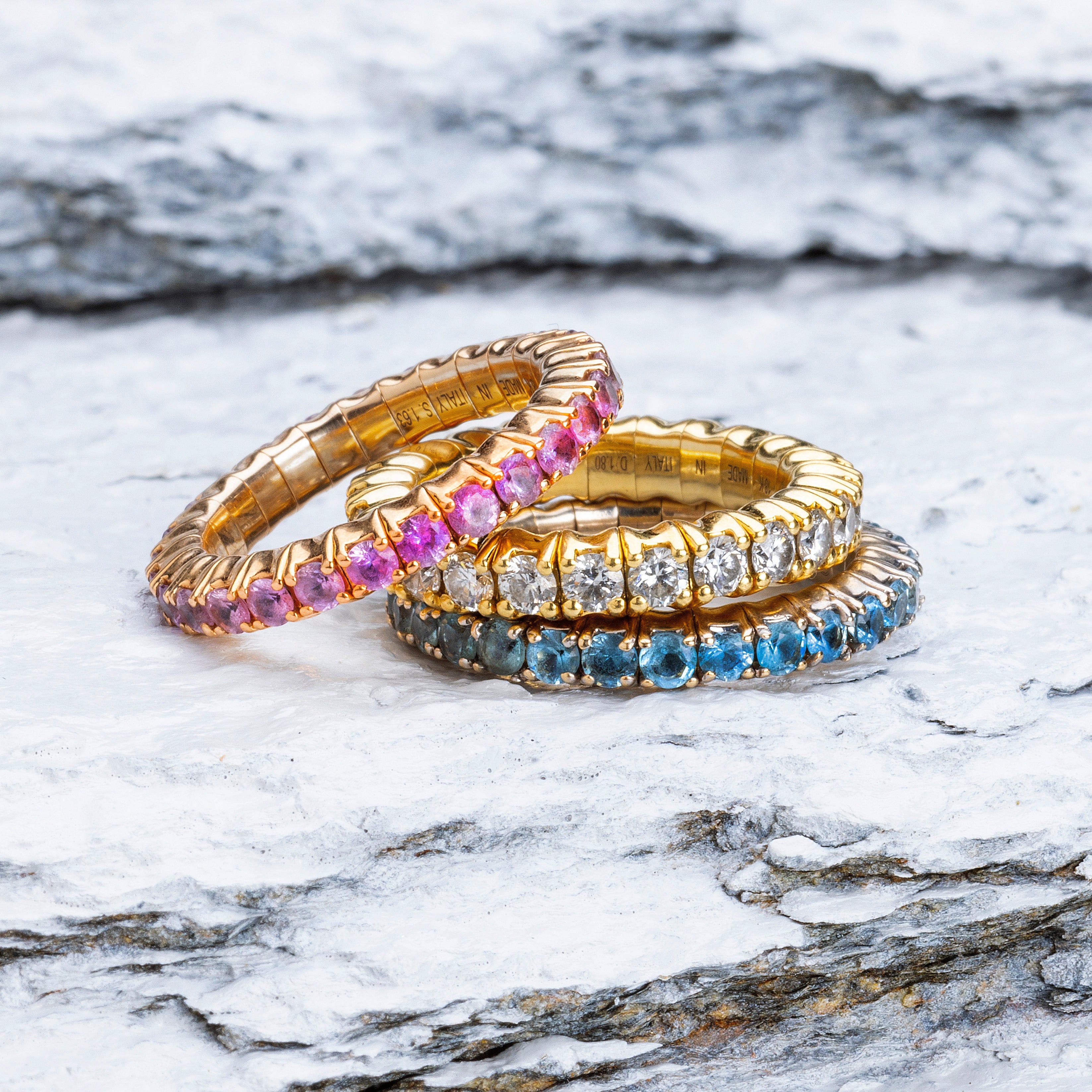 Rings Stretch & Stack Sky Blue Sapphire Eternity Rings, .6-3.0 Carats