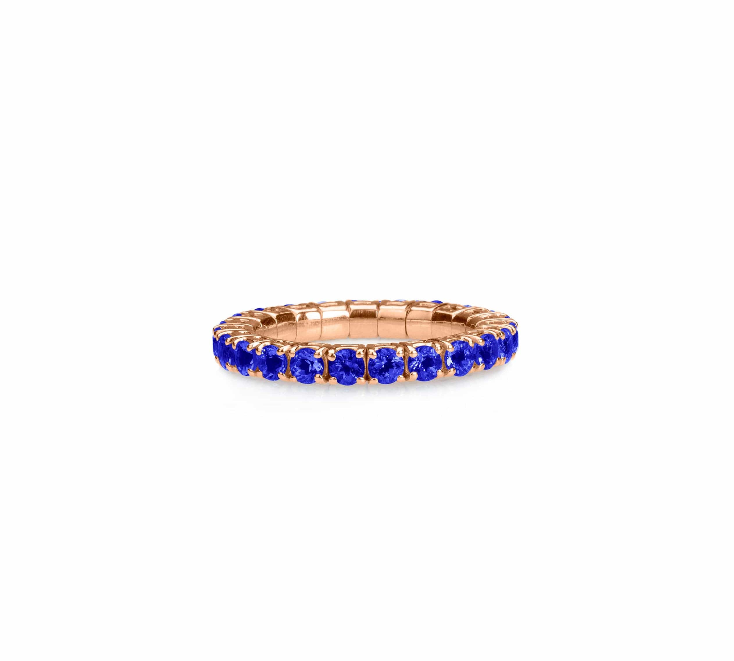 Rings XS:  size 4-7 / Rose Gold / .6-.76 Carats Blue Sapphires TW Stretch & Stack Blue Sapphire Eternity Rings, .6-3.0 Carats