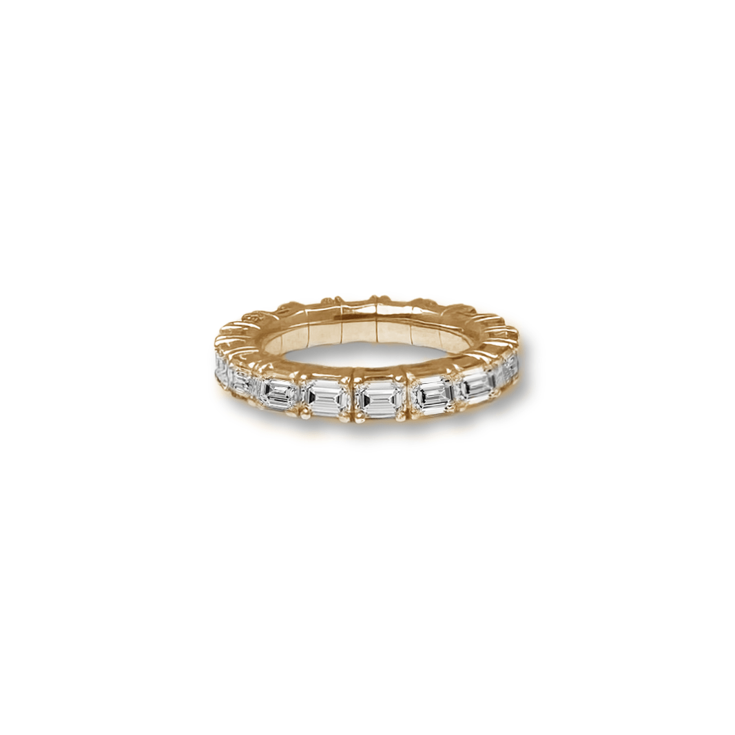 Rings XS:  size 4-7 / Rose Gold / .6-.76 Carats Diamonds TW 18K Gold East West Stretch & Stack Emerald Cut Diamond Eternity Rings, Lab Grown Diamonds