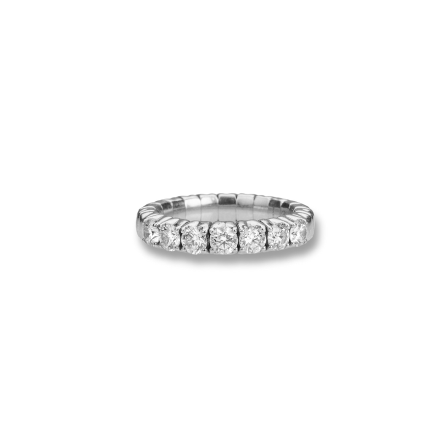 Rings XS:  size 4-7 / White Gold / 1.12 Carats Diamonds TW 18K Gold Stretch & Stack Round Diamond Half Eternity Rings