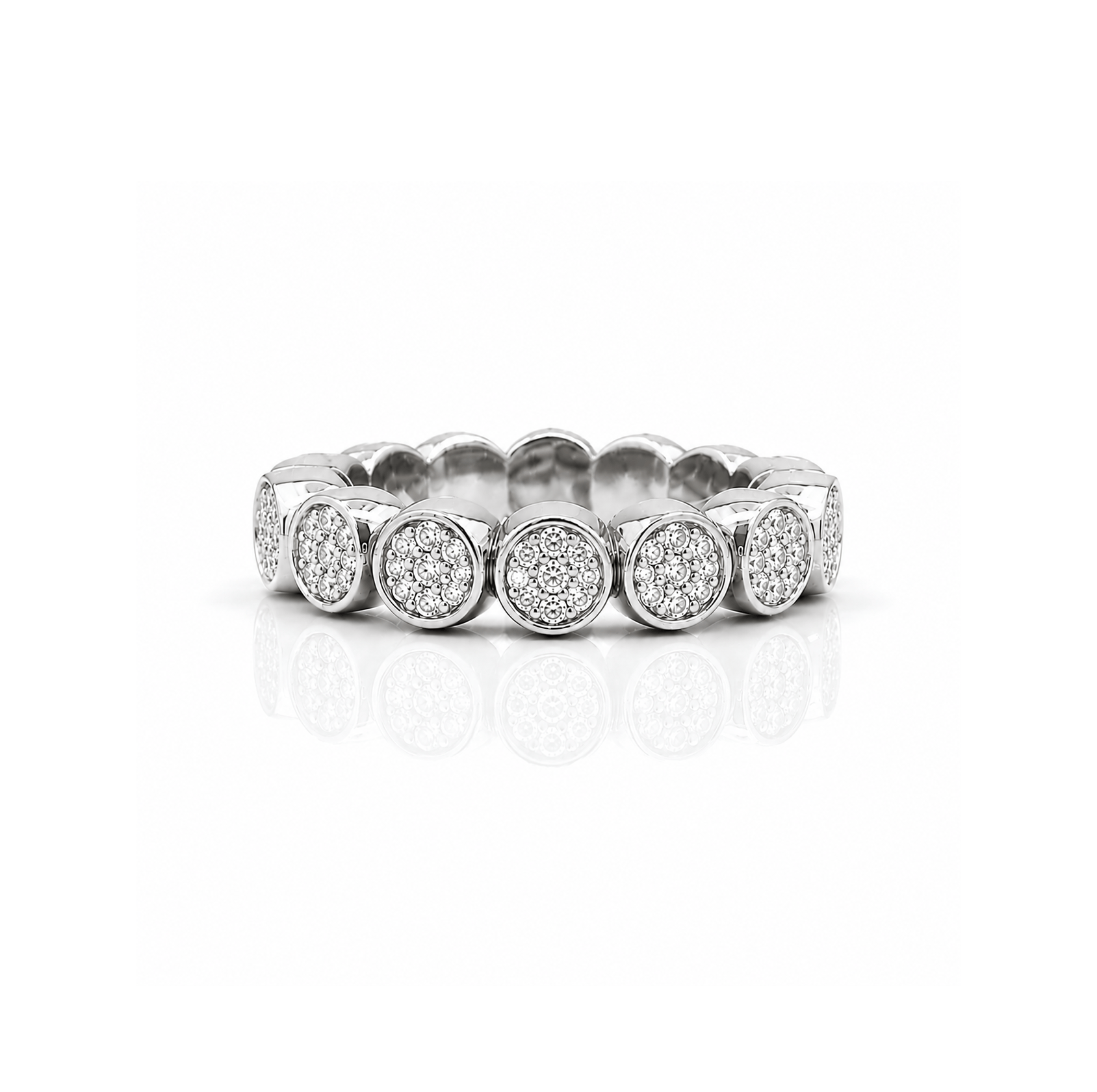 Rings XS:  size 4-7 / White Gold 18K Gold Stretch Bezel Pave Diamond Eternity Ring