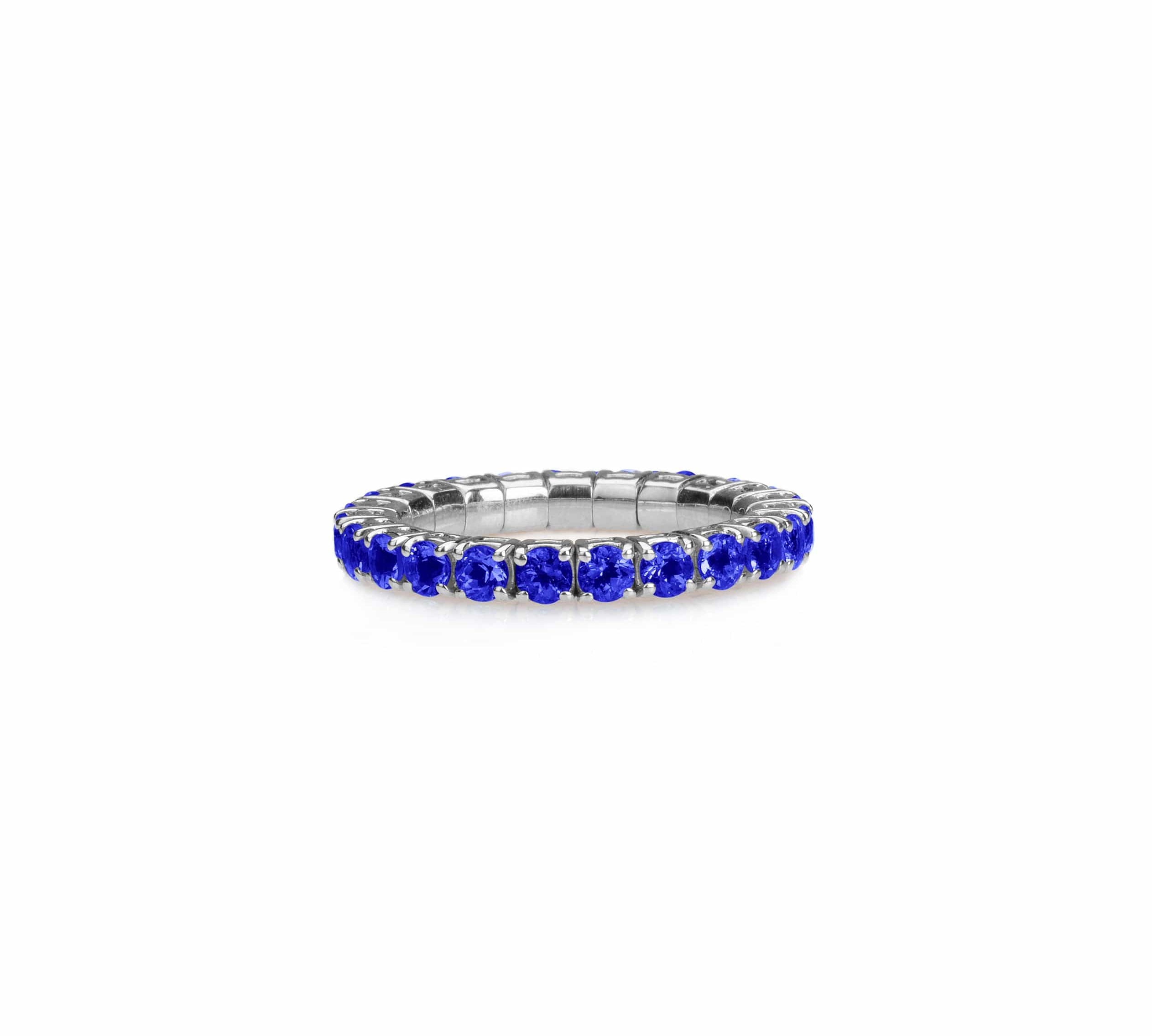 Rings XS:  size 4-7 / White Gold / .6-.76 Carats Blue Sapphires TW Stretch & Stack Blue Sapphire Eternity Rings, .6-3.0 Carats