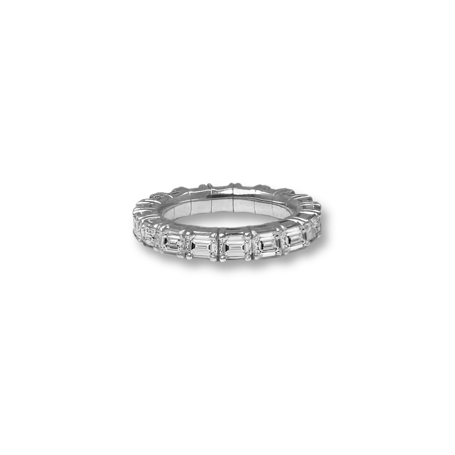 Rings XS:  size 4-7 / White Gold / .6-.76 Carats Diamonds TW 18K Gold East West Stretch & Stack Emerald Cut Diamond Eternity Rings, Lab Grown Diamonds