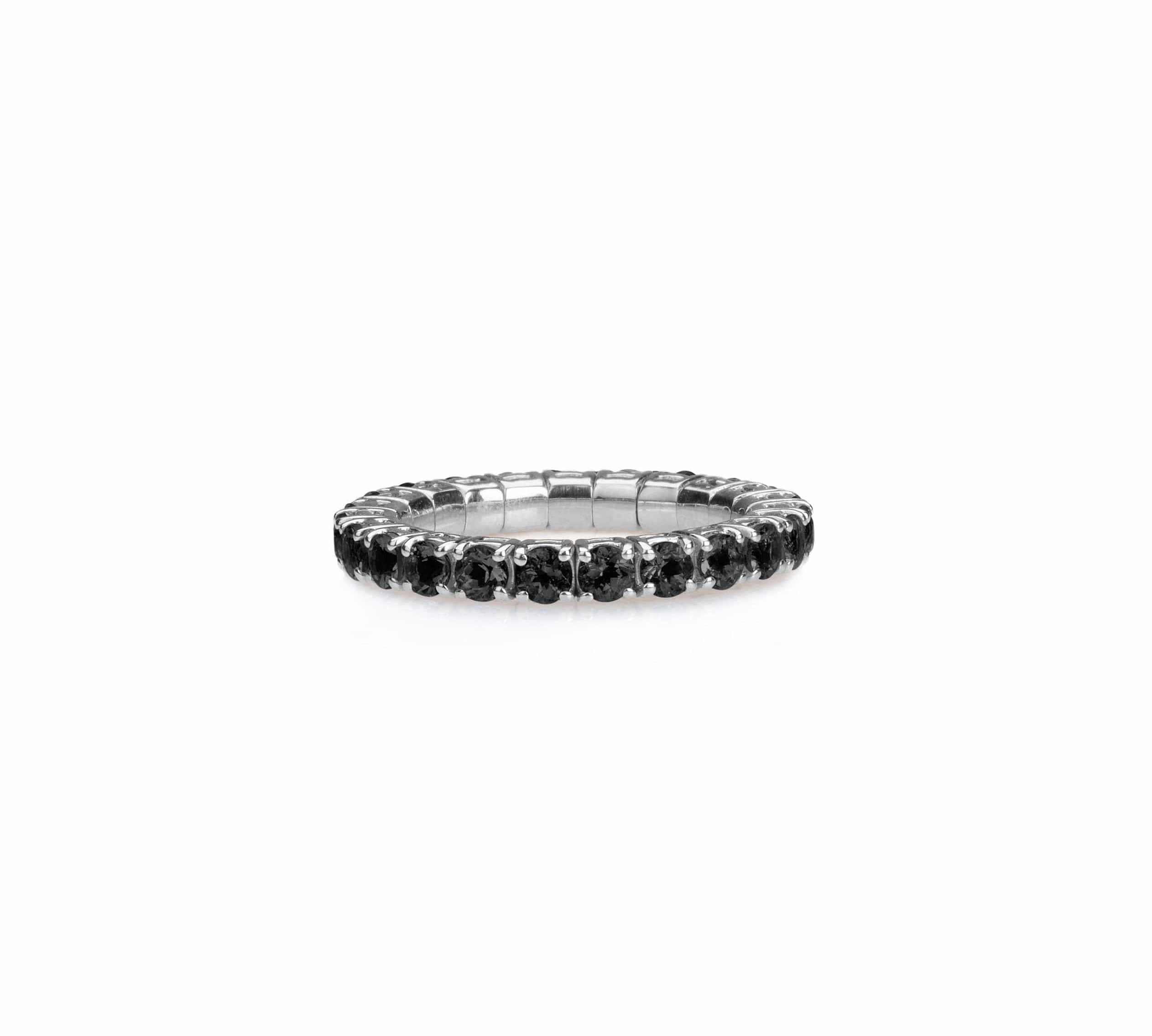 Rings XS:  size 4-7 / White Gold / .6-.76 Carats Diamonds TW Stretch & Stack Round Black Diamond Eternity Rings, .6-3.0 carats
